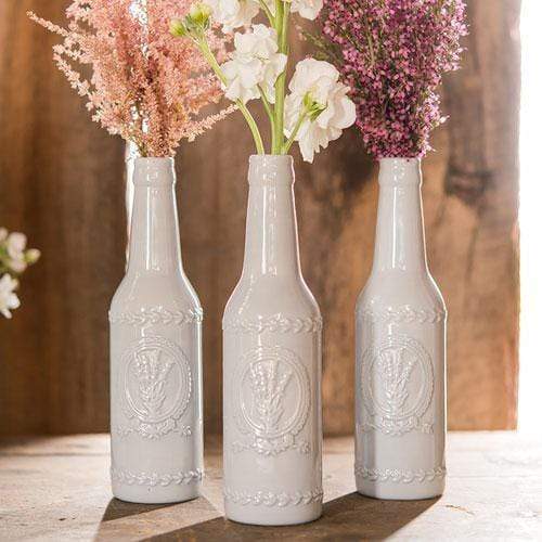 Table Top Décor Vintage Inspired Ceramic Bottle with Lavender Motif - Large Silver (Pack of 1) JM Weddings