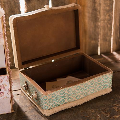 Table Top Décor Vintage Inspired Wood Case with Hinged Lid Sea Blue (Pack of 1) JM Weddings
