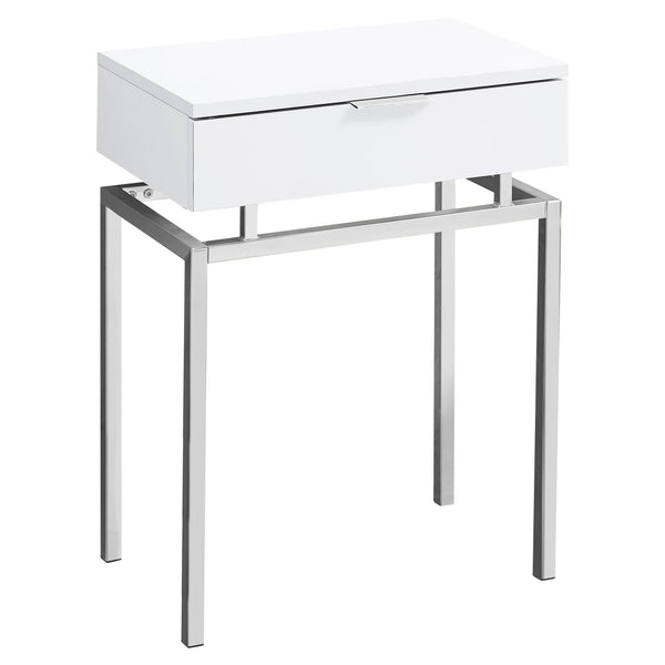 Tables Accent Table for Living Room - 12'.75" x 18'.25" x 23" Glossy White/Chrome Metal - Accent Table HomeRoots