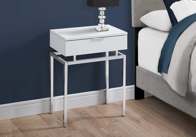Tables Accent Table for Living Room - 12'.75" x 18'.25" x 23" Glossy White/Chrome Metal - Accent Table HomeRoots