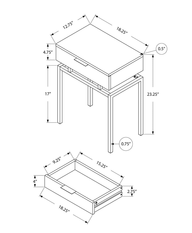 Tables Accent Table for Living Room - 12'.75" x 18'.25" x 23" Grey/Chrome Metal- Accent Table HomeRoots