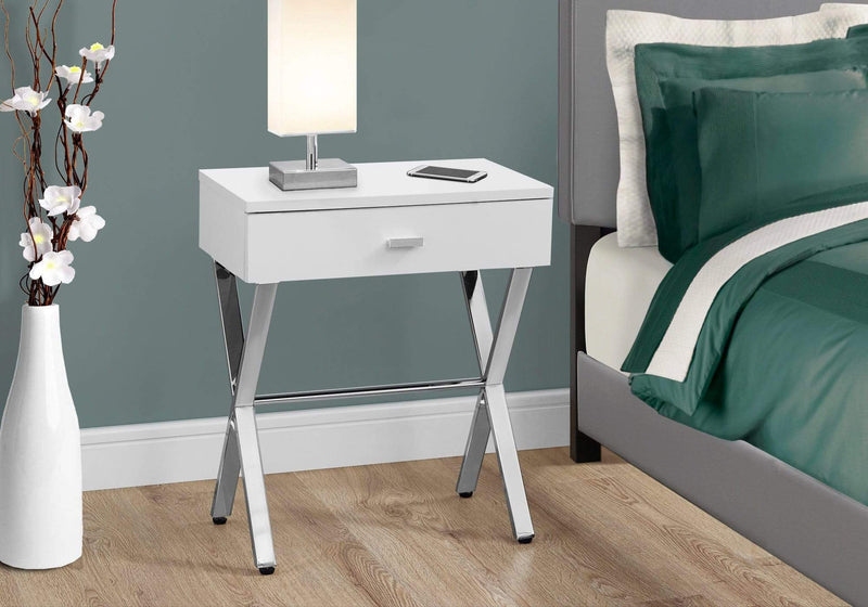 Tables Accent Table for Living Room - 12" x 18'.25" x 22'.25" White, Chrome, Particle Board, Mdf, Metal - Accent Table HomeRoots