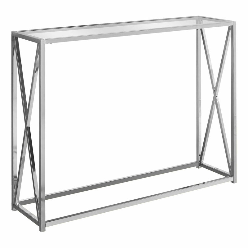 Tables Accent Table for Living Room - 12" x 42'.25" x 32'.25" Chrome, Clear, Metal, Tempered Glass - Accent Table HomeRoots