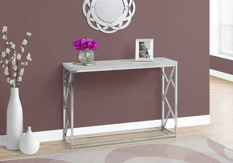 Tables Accent Table for Living Room - 30.5" Grey Cement Particle Board and Chrome Metal Accent Table HomeRoots