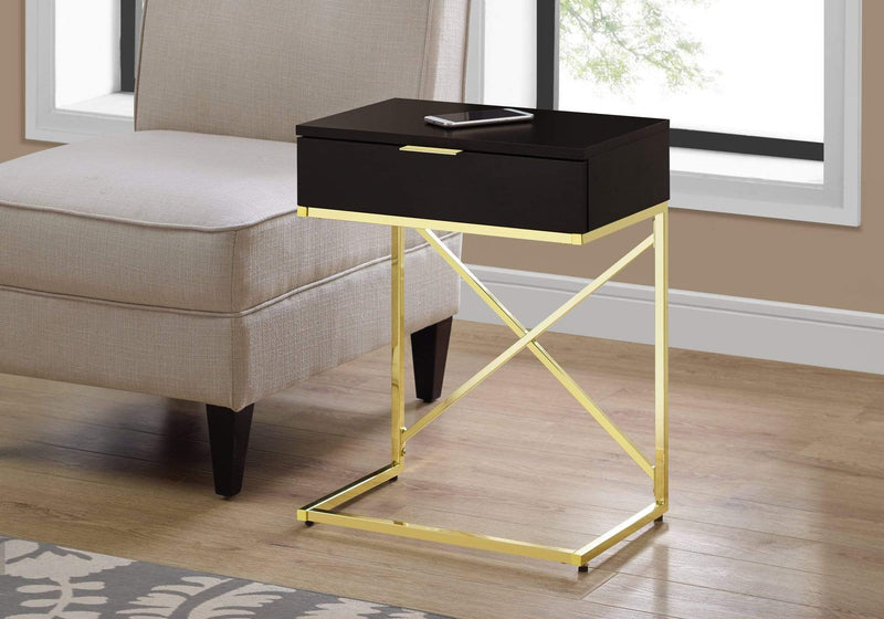 Tables Accent Table with Storage - 18'.2" x 12'.8" x 23'.5" Cappuccino, Gold, Particle Board Metal - Accent Table HomeRoots