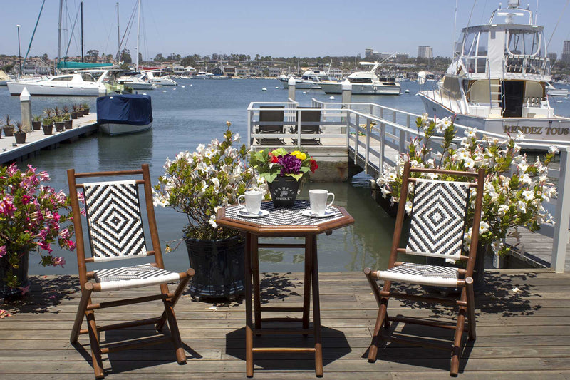 Tables Bamboo Table - 20" X 15" X 36" Brown Bamboo, Black & White Poly-Rattan Bamboo Set of Chairs and a Table HomeRoots