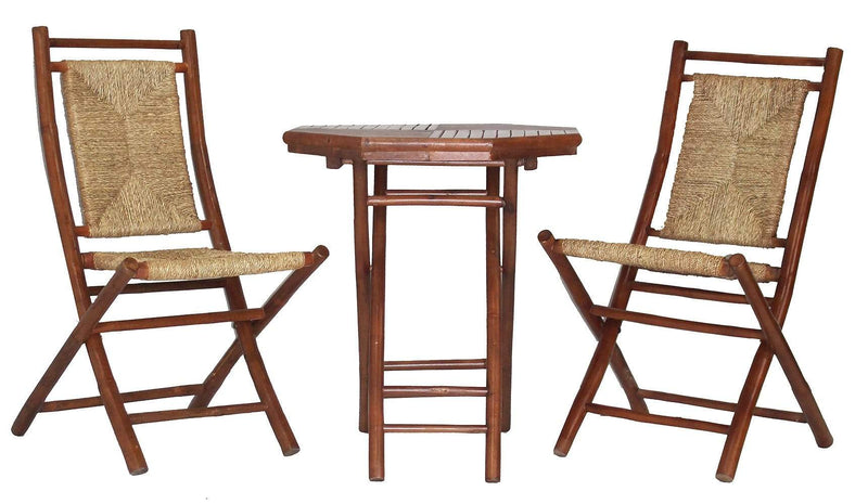 Tables Bamboo Table - 20" X 15" X 36" Brown Bamboo, Natural Sea Grass Bamboo Weave set of Chairs and a Table HomeRoots