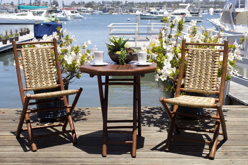 Tables Bamboo Table - 20" X 15" X 36" Brown Bamboo, Natural Water Hyacinth Bamboo Water Hyacinth and Bamboo set of Chairs and a Table HomeRoots