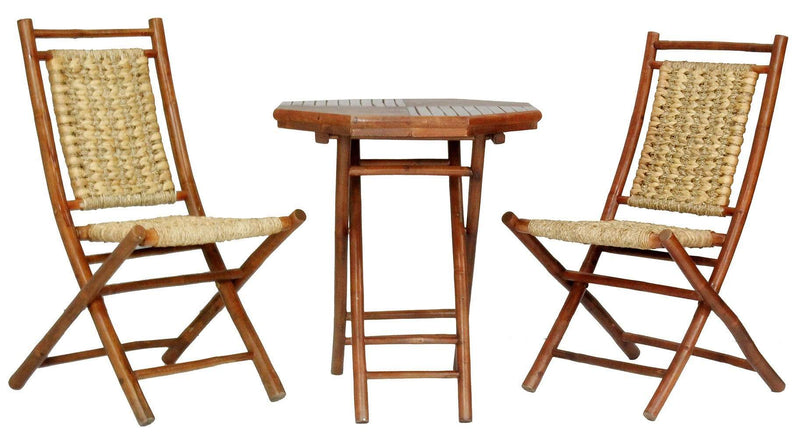 Tables Bamboo Table - 20" X 15" X 36" Brown Bamboo, Natural Water Hyacinth Bamboo Water Hyacinth and Bamboo set of Chairs and a Table HomeRoots