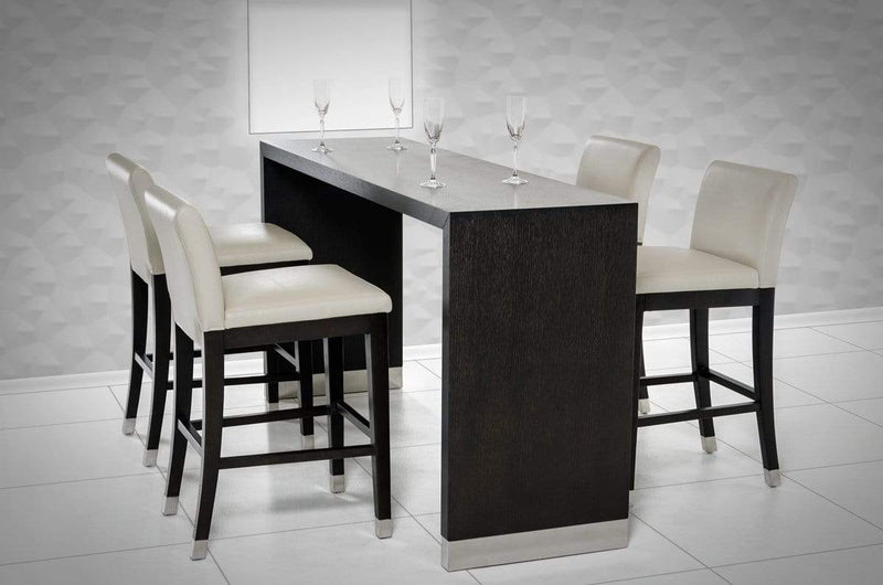 Tables Bar Height Table - 35" Wenge Veneer and Stainless Steel Bar Table HomeRoots