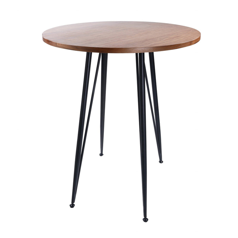 Tables Bar Table - 35.44" X 35.44" X 41.15" American Walnut Veneer over MDF Round Bar Table with Black Powder Coated Steel Legs HomeRoots