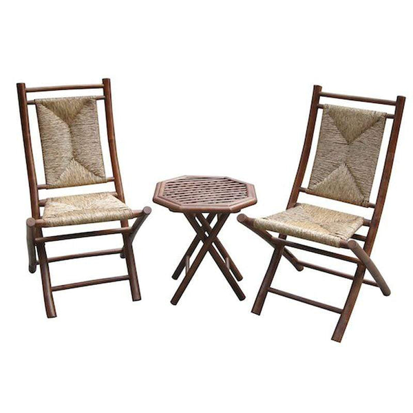 Tables Bistro Table Set - 20" X 15" X 36" Brown/Natural Bamboo Chair Table Set With Piece Outdoor Conversation HomeRoots