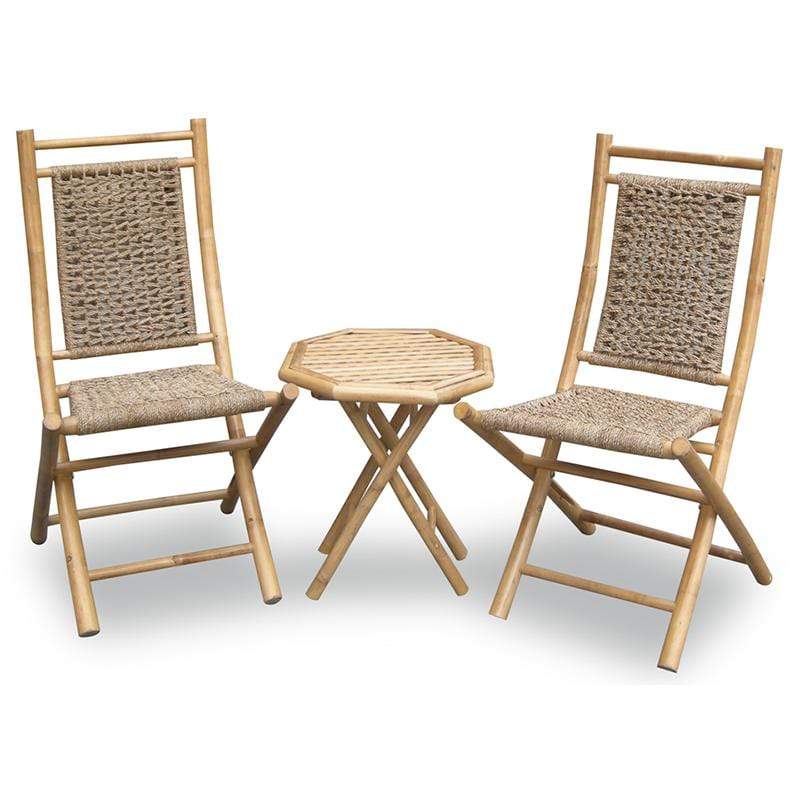 Tables Bistro Table Set 20" X 15" X 36" Natural Bamboo Chairs and a Table Bistro Set 4714 HomeRoots