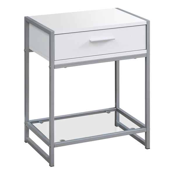 Tables Cheap Accent Tables - 12" x 18" x 22'.25" White, Clear, Silver, Metal, Tempered Glass - Accent Table HomeRoots