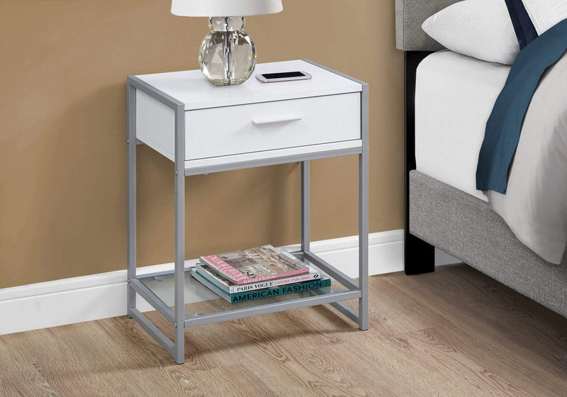 Tables Cheap Accent Tables - 12" x 18" x 22'.25" White, Clear, Silver, Metal, Tempered Glass - Accent Table HomeRoots