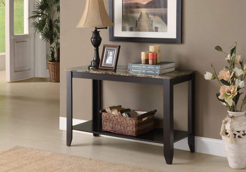 Tables Cheap Accent Tables - 28.75" Cappuccino Particle Board Accent Table with a Marble Top HomeRoots