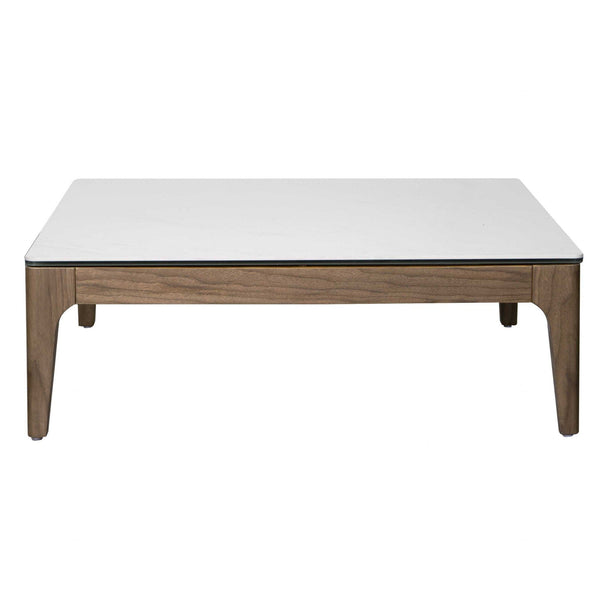 Tables Cheap Coffee Tables - 35.36" X 35.36" X 13.78" Coffee Table in White Ceramic Glass and Walnut HomeRoots