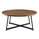 Tables Cheap Coffee Tables - 35.44" X 35.44" X 15.75" Round Coffee Table in American Walnut and Black HomeRoots