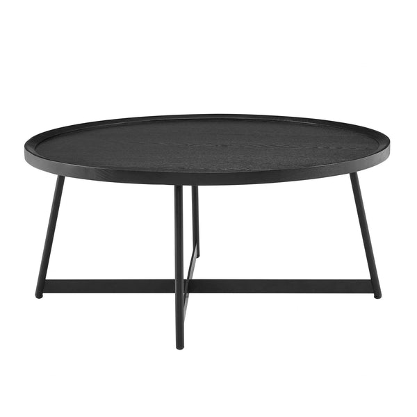 Tables Cheap Coffee Tables - 35.44" X 35.44" X 15.75" Round Coffee Table in Black Ash Wood and Black HomeRoots