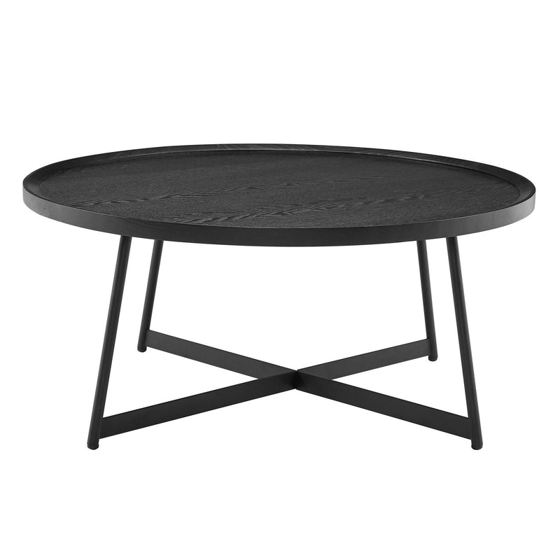 Tables Cheap Coffee Tables - 35.44" X 35.44" X 15.75" Round Coffee Table in Black Ash Wood and Black HomeRoots