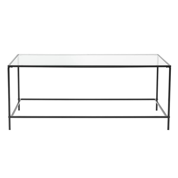 Tables Cheap Coffee Tables - 43.76" X 20.76" X 17.88" Coffee Table in Clear Glass with Black Base HomeRoots