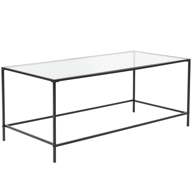 Tables Cheap Coffee Tables - 43.76" X 20.76" X 17.88" Coffee Table in Clear Glass with Black Base HomeRoots