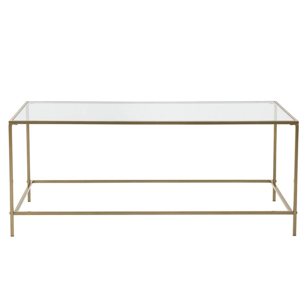Tables Cheap Coffee Tables - 43.76" X 20.76" X 17.88" Coffee Table in Clear Glass with Brass Base HomeRoots