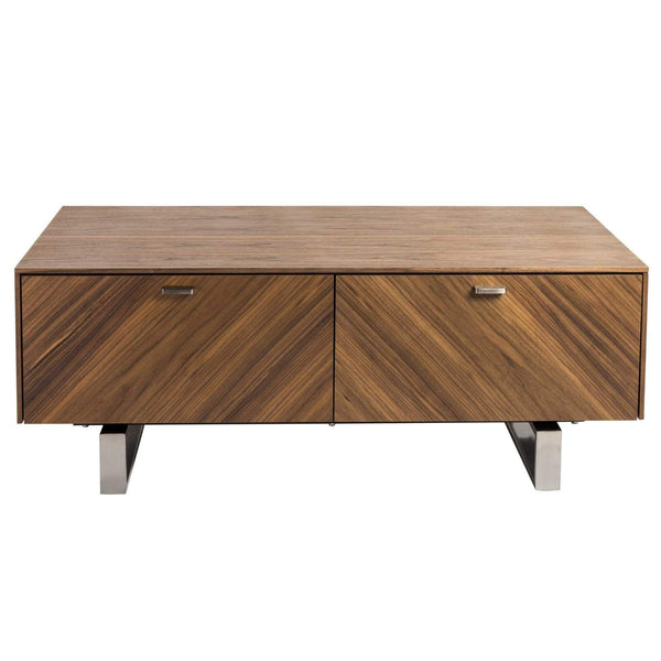 Tables Cheap Coffee Tables - 47.25" X 23.63 X 17.72" Coffee Table in American Walnut with Brushed Stainless Steel Base HomeRoots