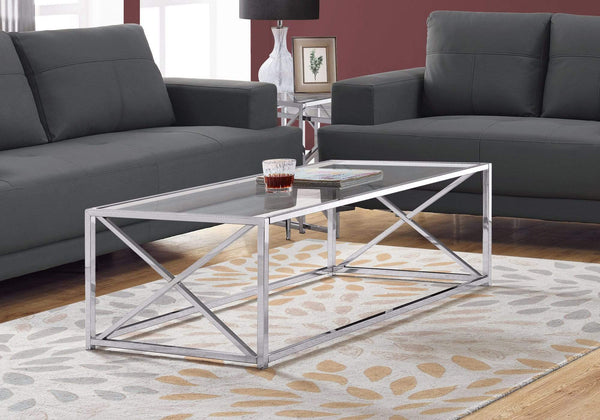 Tables Coffee Table Sets - 17.25" Chrome Metal and Clear Tempered Glass Coffee Table HomeRoots