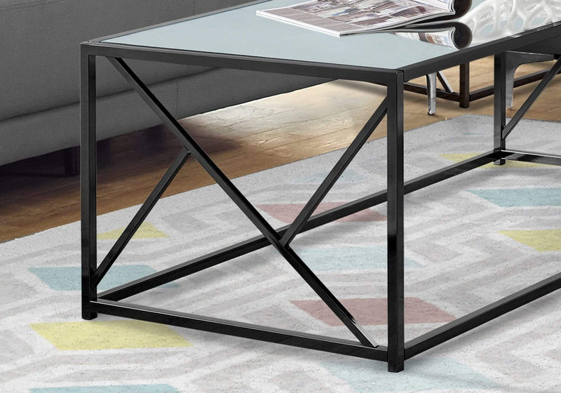 Tables Coffee Table Sets - 23'.75" x 47'.25" x 17'.5" Black, Metal, Glass, Particle Board - Coffee Table with a Mirror Top HomeRoots