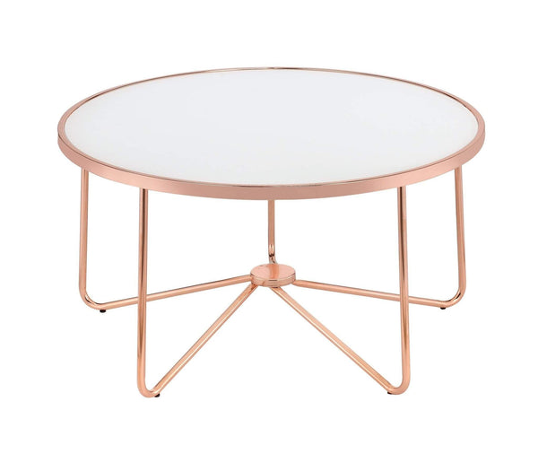 Tables Coffee Table Sets - 34" X 34" X 18" Frosted Glass And Rose Gold Coffee Table HomeRoots