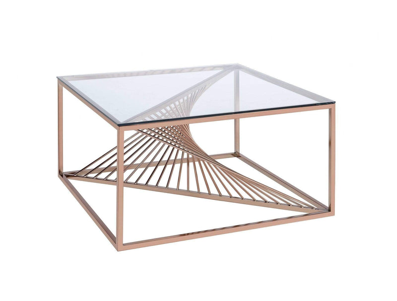 Tables Coffee Table Sets - 35" X 35" X 19" Brushed Copper And Clear Glass Coffee Table HomeRoots