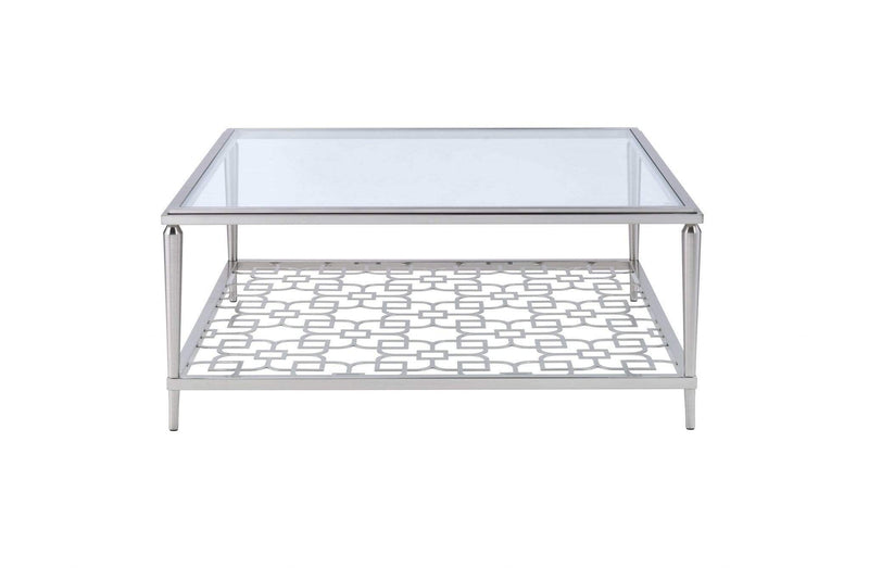 Tables Coffee Table Sets - 40" X 40" X 18" Nickel & Clear Glass Coffee Table HomeRoots