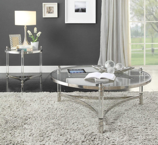 Tables Coffee Table Sets - 41" X 41" X 17" Clear Acrylic, Stainless Steel And Clear Glass Coffee Table HomeRoots