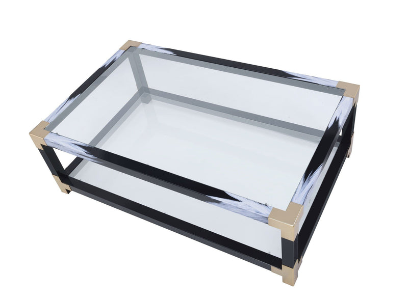 Tables Coffee Table Sets - 54" X 18" X 34" White Brushed, Black, Gold And Clear Glass Coffee Table HomeRoots