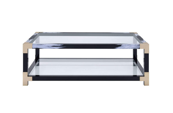 Tables Coffee Table Sets - 54" X 18" X 34" White Brushed, Black, Gold And Clear Glass Coffee Table HomeRoots