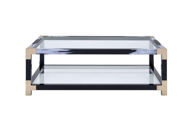 Tables Coffee Table Sets - 54" X 18" X 34" White Brushed, Black, Gold And Clear Glass Coffee Table HomeRoots