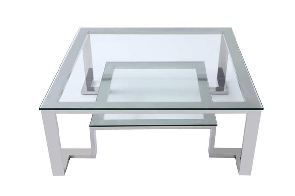 Tables Coffee Table Sets Coffee Table, Square Clear Glass, Stainless Steel Base 725 HomeRoots