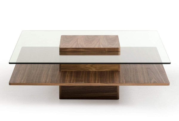 Tables Coffee Tables - 14" Walnut Veneer and Glass Coffee Table HomeRoots