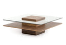 Tables Coffee Tables - 14" Walnut Veneer and Glass Coffee Table HomeRoots