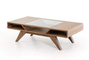 Tables Coffee Tables - 15" Walnut Wood, Veneer, and Glass Coffee Table HomeRoots