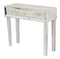 Tables Console Table with Drawers - 35'.5" X 13" X 31" White Washed MDF, Wood, Mirrored Glass Console Table with a Drawer and Framed with Mirror Accents HomeRoots