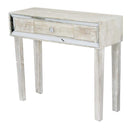 Tables Console Table with Drawers - 35'.5" X 13" X 31" White Washed MDF, Wood, Mirrored Glass Console Table with a Drawer and Framed with Mirror Accents HomeRoots