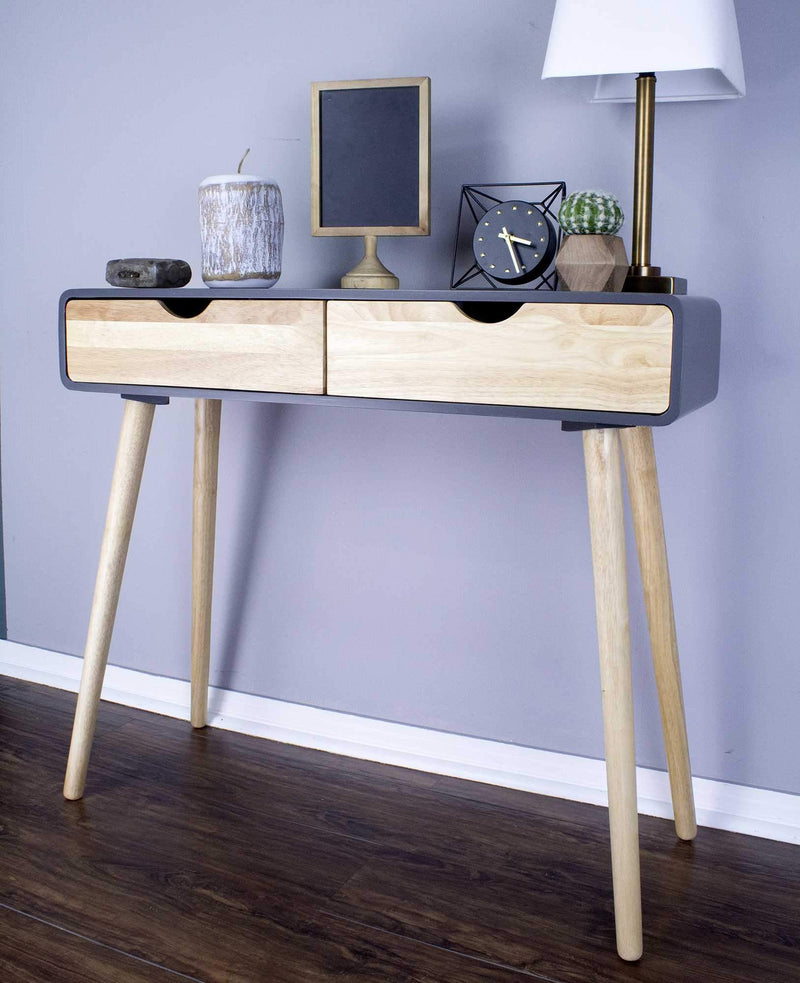 Tables Console Table with Drawers - 38'.5" X 9" X 17" Graphite MDF, Wood Console Table with Drawers HomeRoots