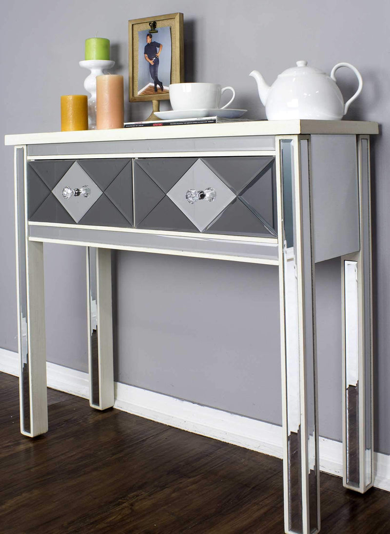 Tables Console Table with Drawers - 41" X 18" X 22" Antique White MDF, Wood, Mirrored Glass Console Table with Drawers HomeRoots