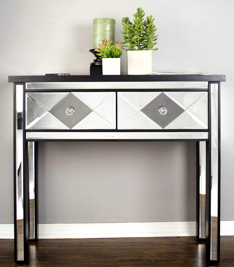 Tables Console Table with Drawers - 41" X 18" X 22" Black MDF, Wood, Mirrored Glass Console Table with Drawers HomeRoots