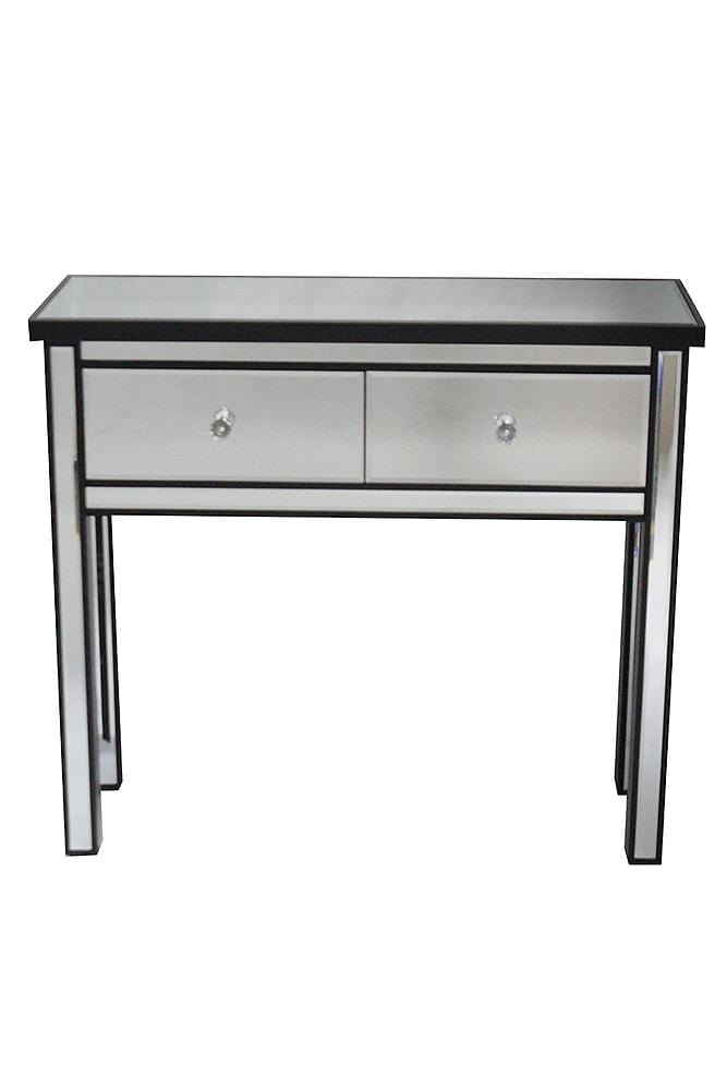 Tables Console Table with Drawers - 41" X 19" X 15" Black MDF, Wood, Mirrored Glass Console Table with Drawers HomeRoots