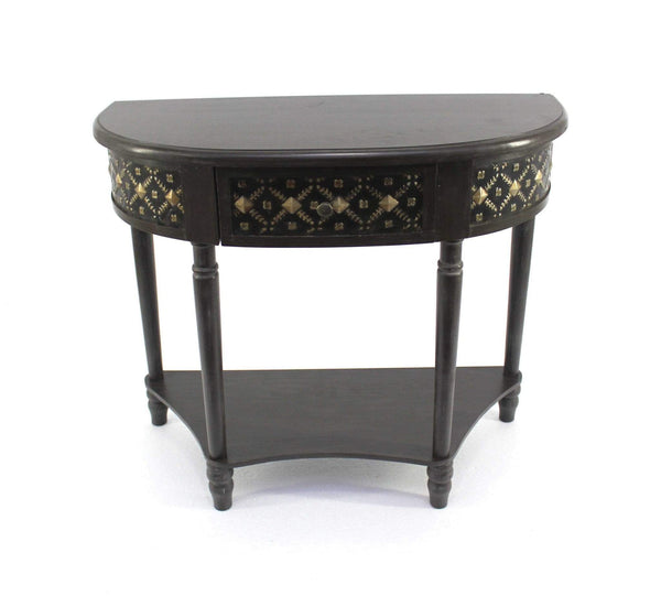 Tables Console Table with Storage - 15" x 36" x 32" Brown, 1 Drawer, Vintage, Half-Moon - Console Table HomeRoots