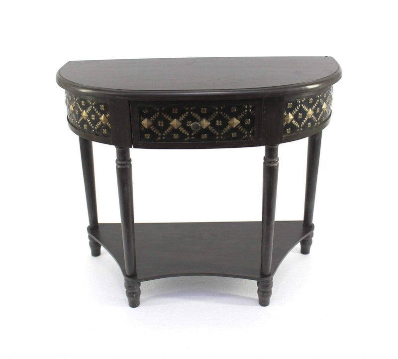 Tables Console Table with Storage - 15" x 36" x 32" Brown, 1 Drawer, Vintage, Half-Moon - Console Table HomeRoots