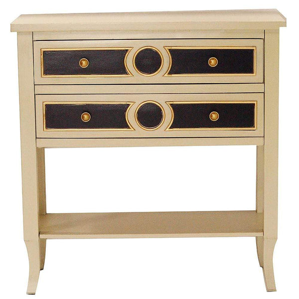 Tables Console Table with Storage - 32" X 13" X 33" Antique White W/ Black And Gold MDF, Wood Console Table with a Shelf and Drawers HomeRoots